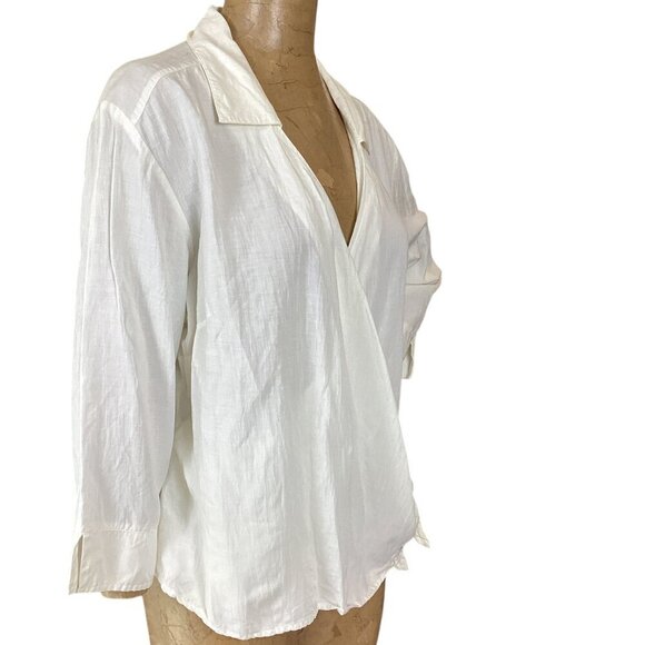 J. Jill Linen Blend Surplice Wrap Top Plus Sz 20 Ivory/Off-White 309C - Picture 3 of 7